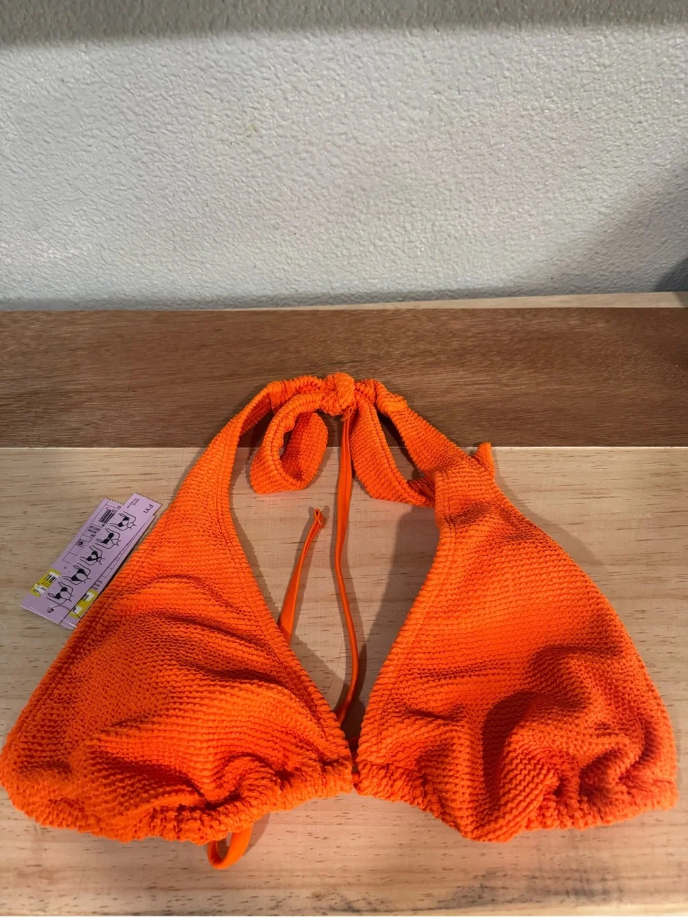 WILD FABLE Textured Orange Triangle Bikini HALTER Top Size medium